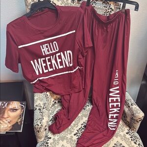 Hello Weekend Burgundy Lounge Set